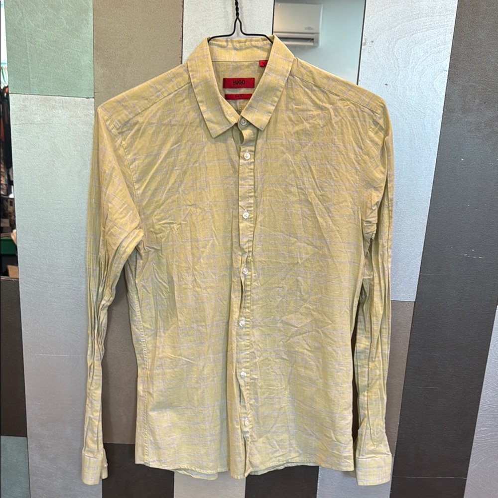 Hugo Boss Yellow Casual Button Down Shirt, 100% Cotton